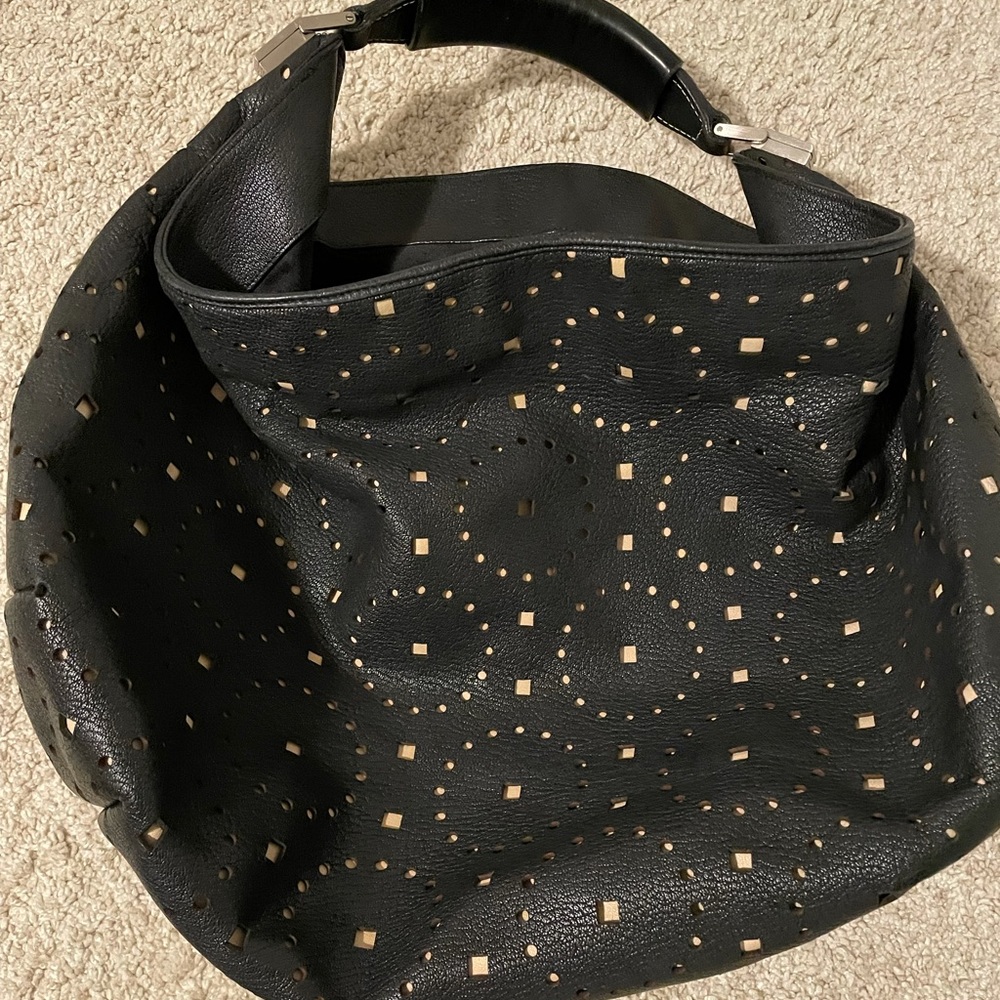 Gianfranco Ferré Black Perforated Leather Hobo Bag Made in Italy